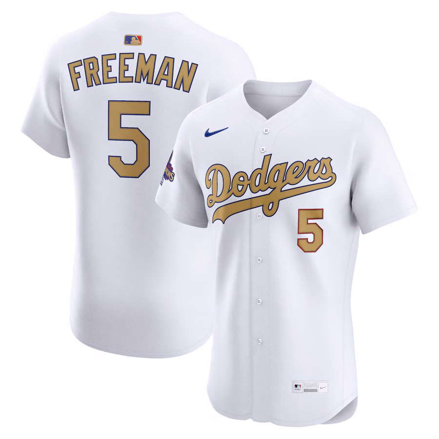 Men's Los Angeles Dodgers Freddie Freeman Nike White 2025 Gold Collection Elite Jersey