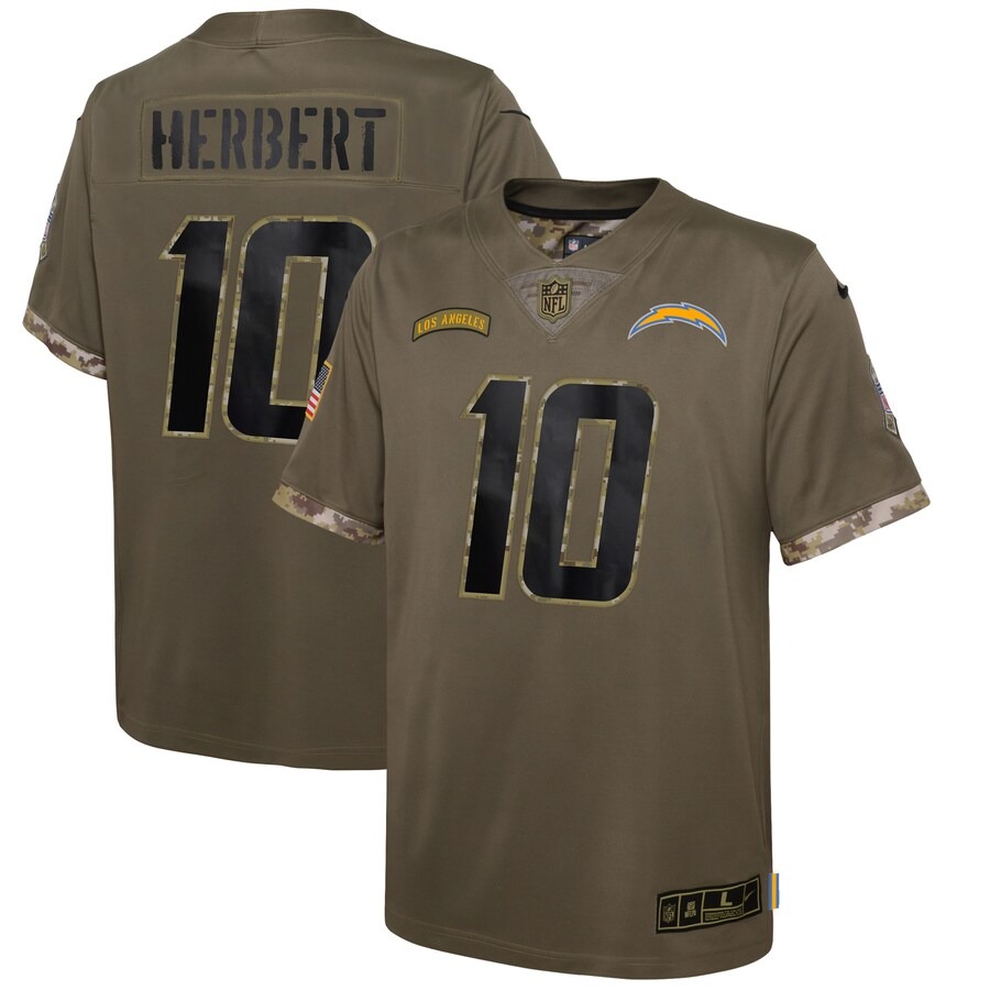 Youth Los Angeles Chargers Justin Herbert Nike Olive Salute To Service Player Limited Jersey