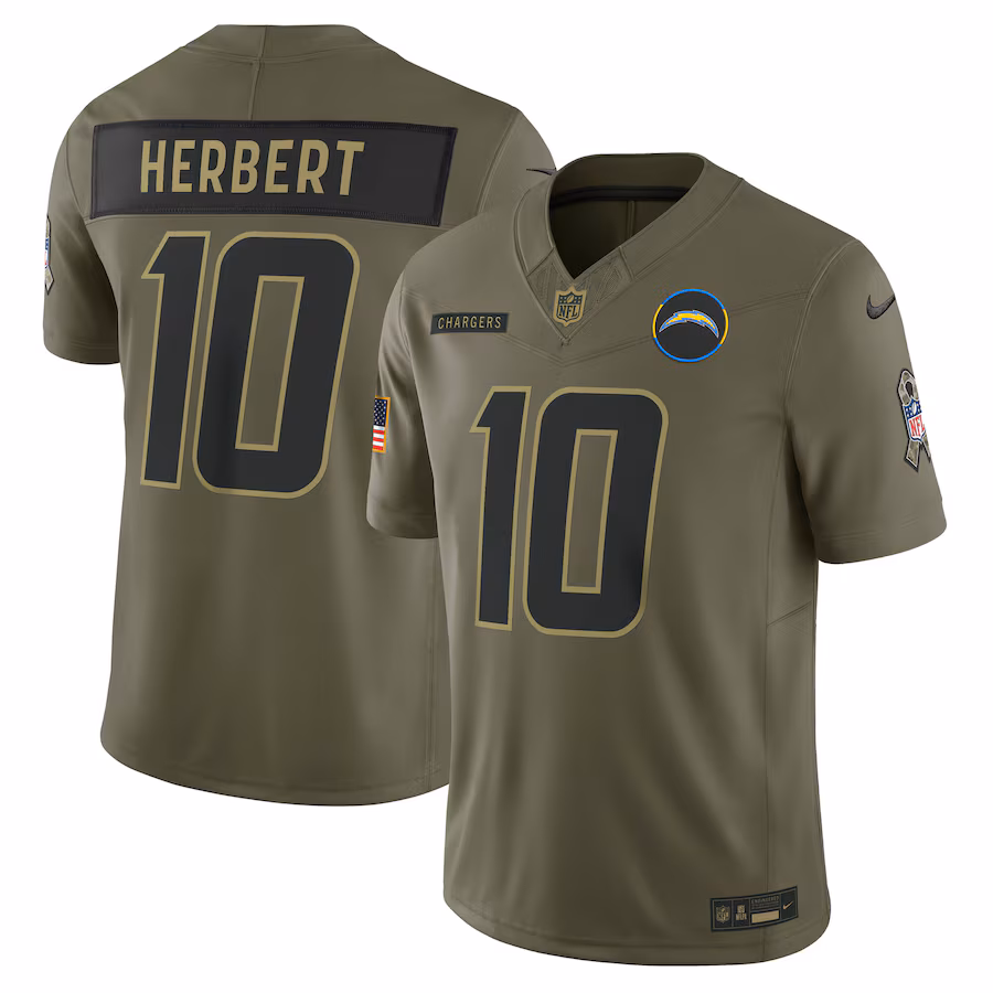 Men's Los Angeles Chargers Justin Herbert Nike Olive 2025 Salute to Service Limited Jersey