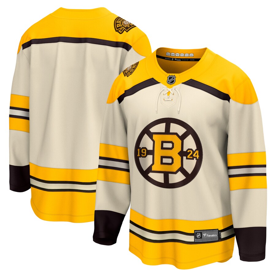 Men's Boston Bruins  Fanatics Branded Cream 100th Anniversary Premier Breakaway Jersey