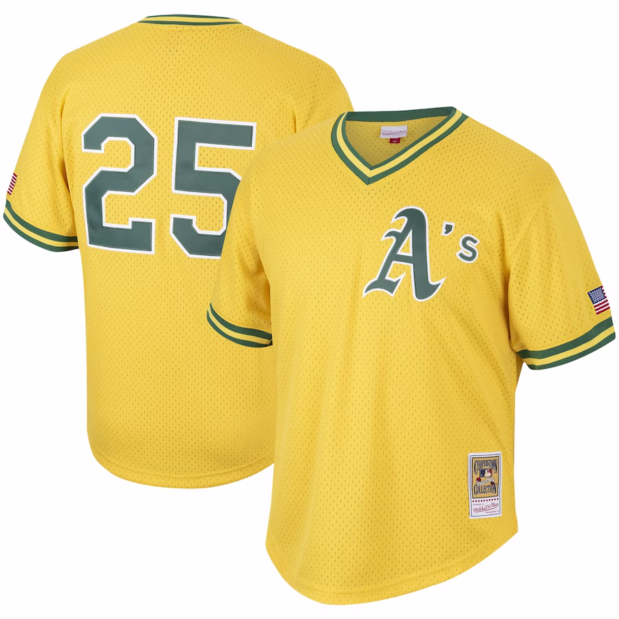Men's Oakland Athletics Mark McGwire Mitchell & Ness Gold Cooperstown Collection Mesh Batting Practice Jersey