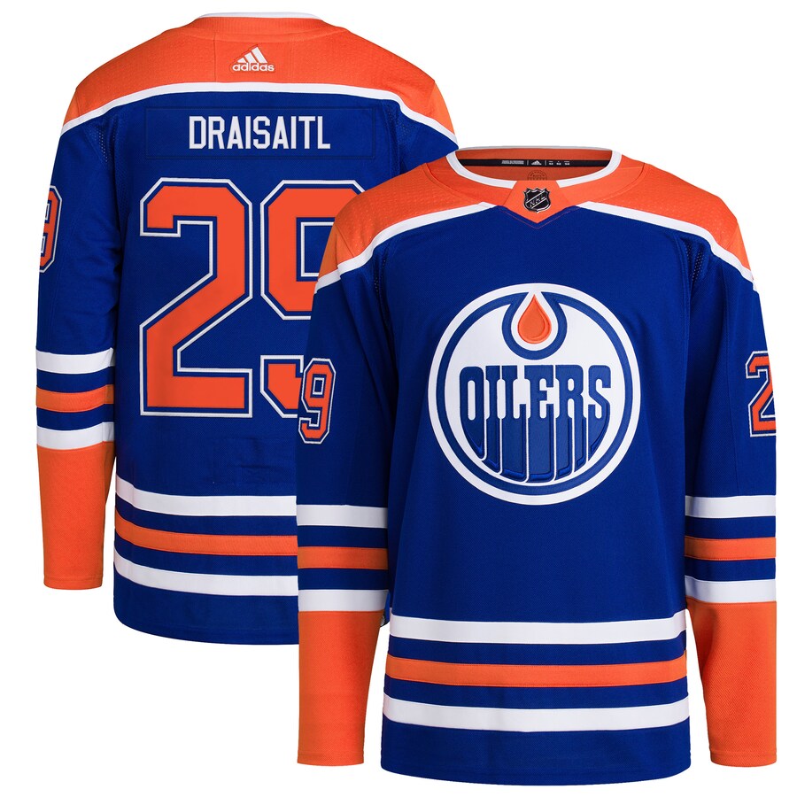 Men's Edmonton Oilers Leon Draisaitl adidas Royal Home Primegreen Authentic Pro Player Jersey