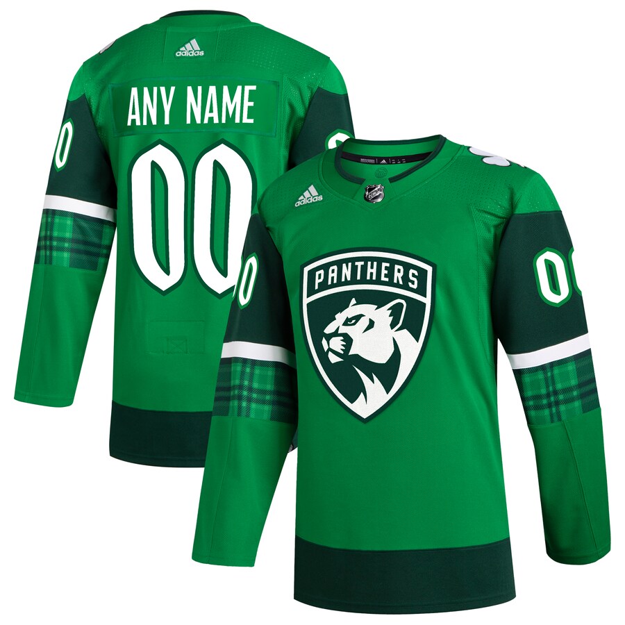 Men's Florida Panthers  adidas Kelly Green St. Patrick's Day Authentic Custom Jersey