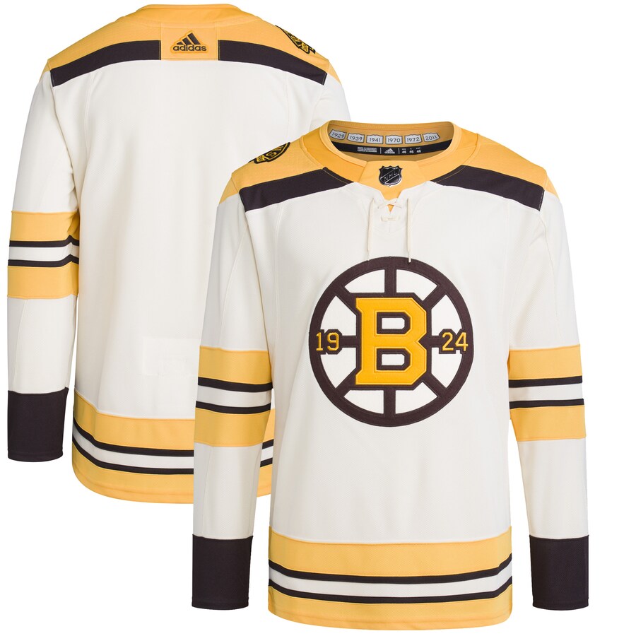 Men's Boston Bruins  adidas Cream 100th Anniversary Primegreen Authentic Jersey