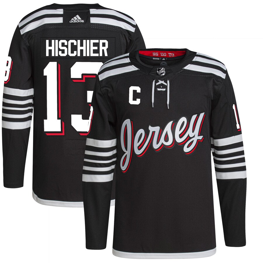 Men's New Jersey Devils Nico Hischier adidas Black Alternate Primegreen Authentic Pro Player Jersey