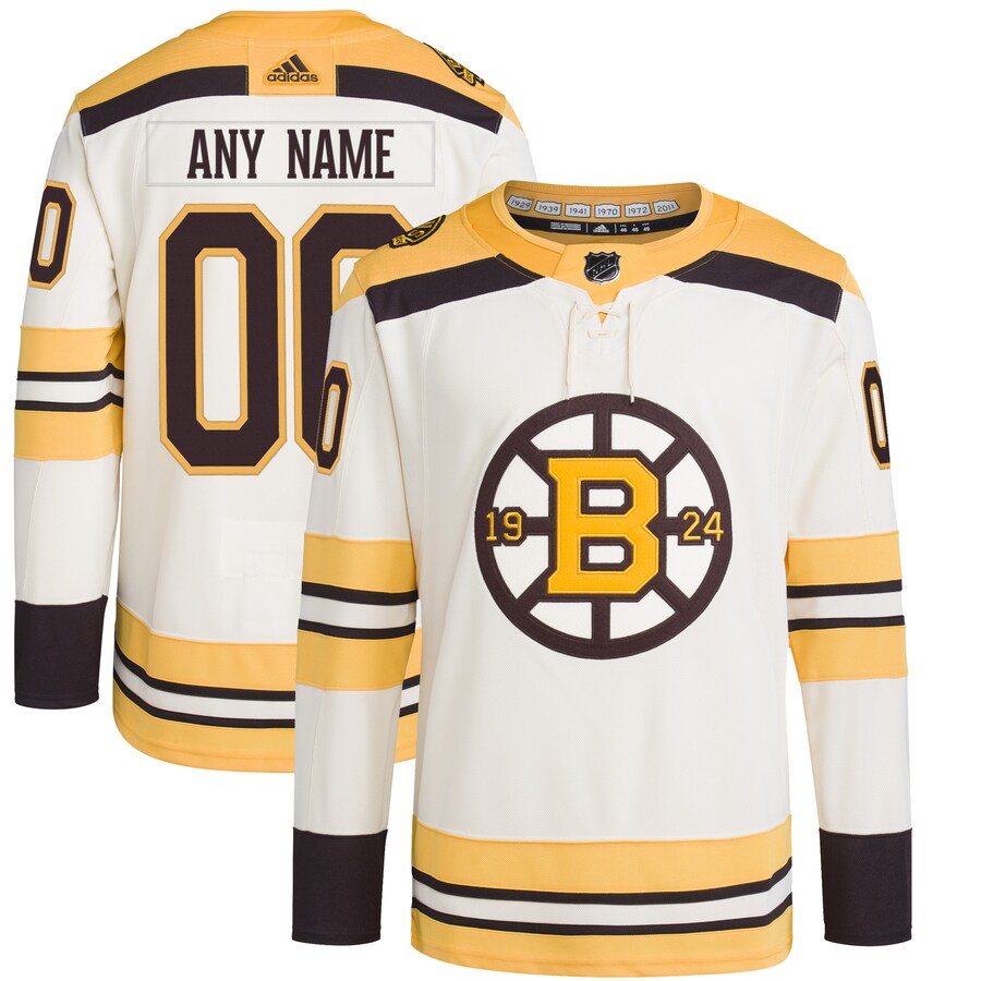 Men's Boston Bruins  adidas Cream 100th Anniversary Primegreen Authentic Custom Jersey