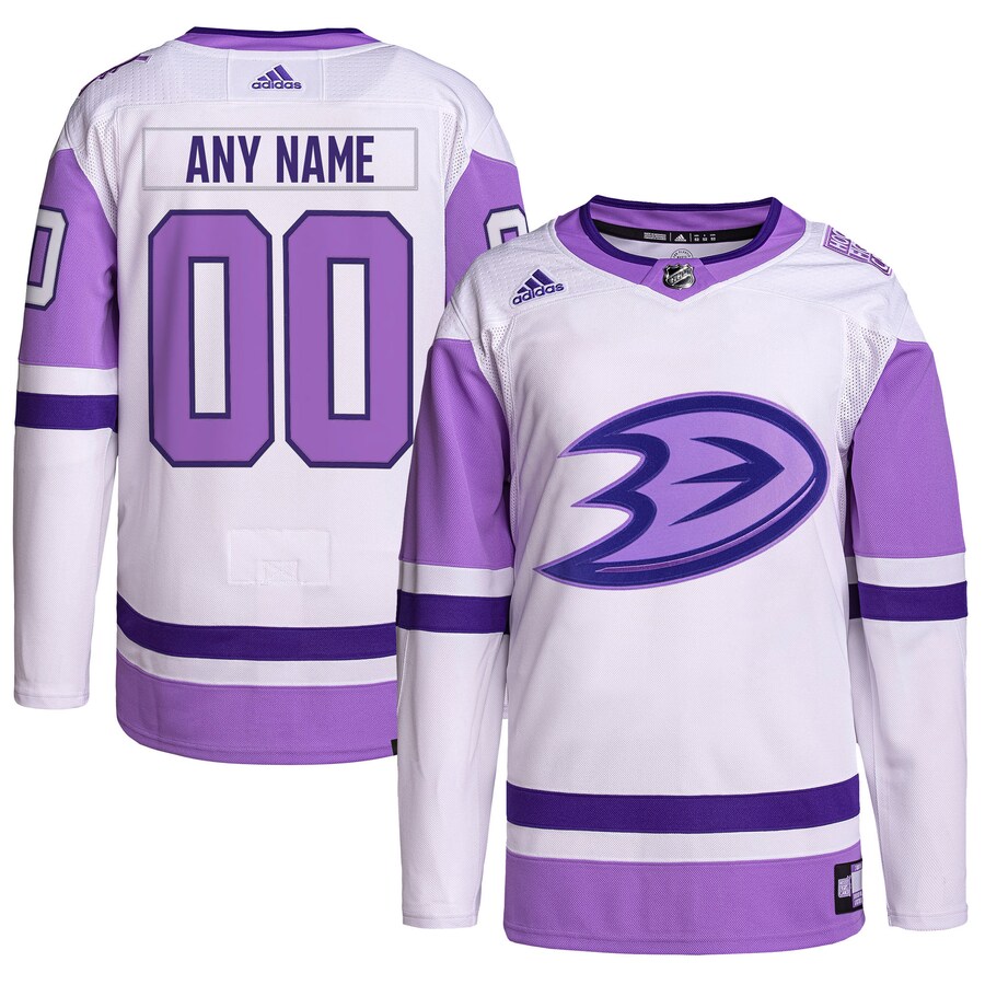 Men's Anaheim Ducks adidas White/Purple Hockey Fights Cancer Primegreen Authentic Custom Jersey