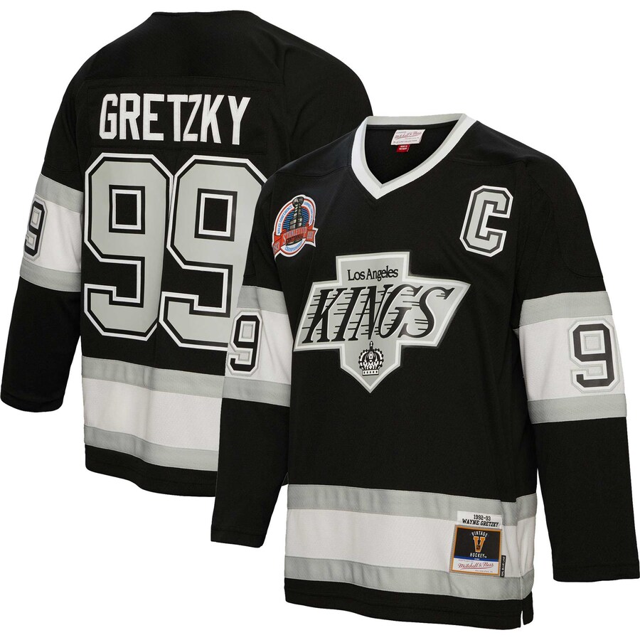 Men's Los Angeles Kings Wayne Gretzky Mitchell & Ness Black 1992/93 Captain Patch Blue Line Player Jersey