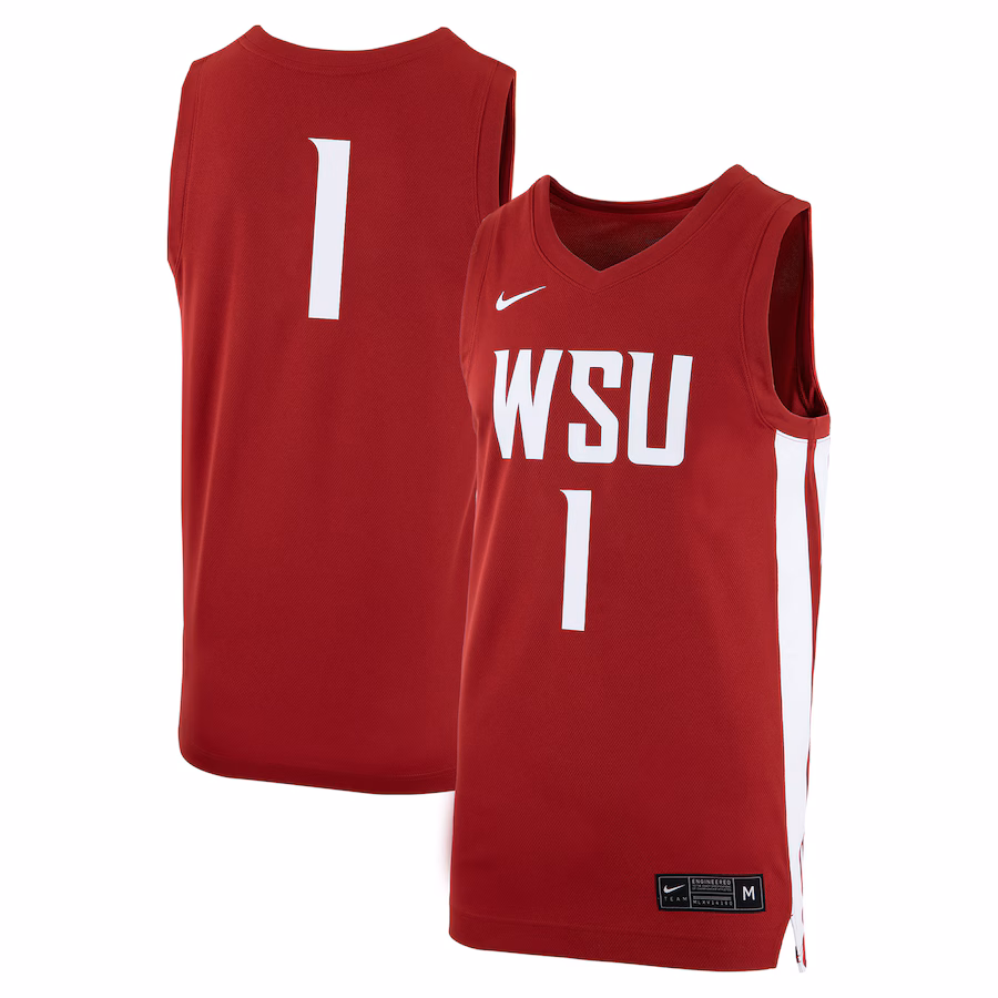 #1 Washington State Cougars Nike Logo Replica Basketball Jersey - Crimson