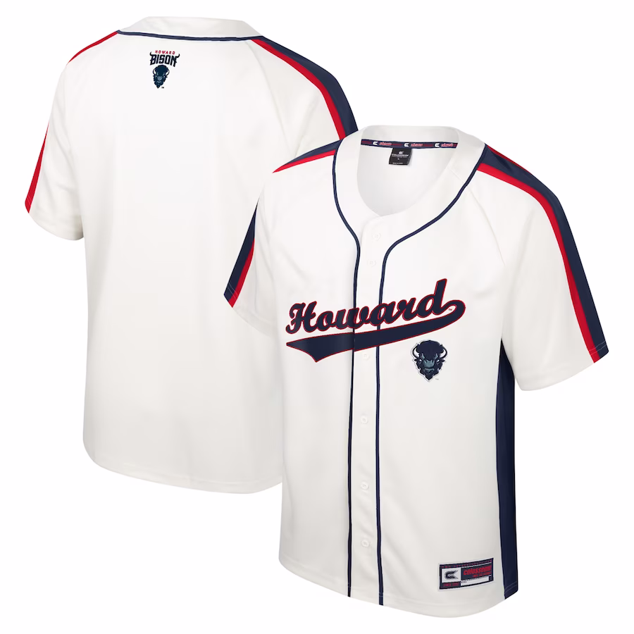 Howard Bison Colosseum Ruth Button-Up Baseball Jersey - Cream