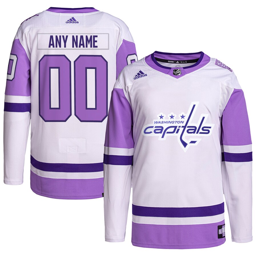 Men's Washington Capitals adidas White/Purple Hockey Fights Cancer Primegreen Authentic Custom Jersey
