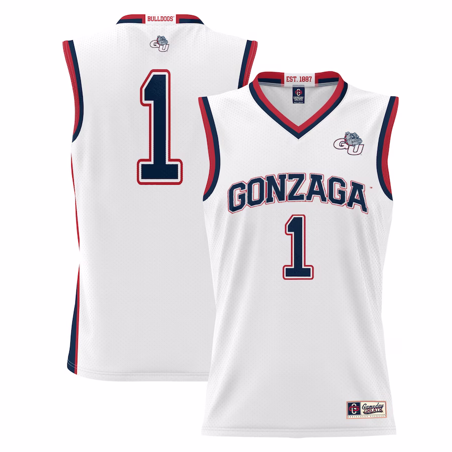 #1 Gonzaga Bulldogs GameDay Greats Youth Lightweight Basketball Jersey - White