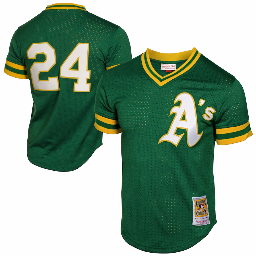 Men's Oakland Athletics Rickey Henderson Mitchell & Ness Green 1991 Cooperstown Mesh Batting Practice Jersey