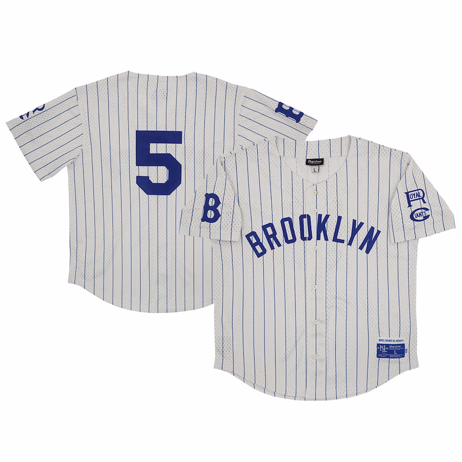 Men's Brooklyn Royal Giants #5 Rings & Crwns Cream Mesh Button-Down Replica Jersey