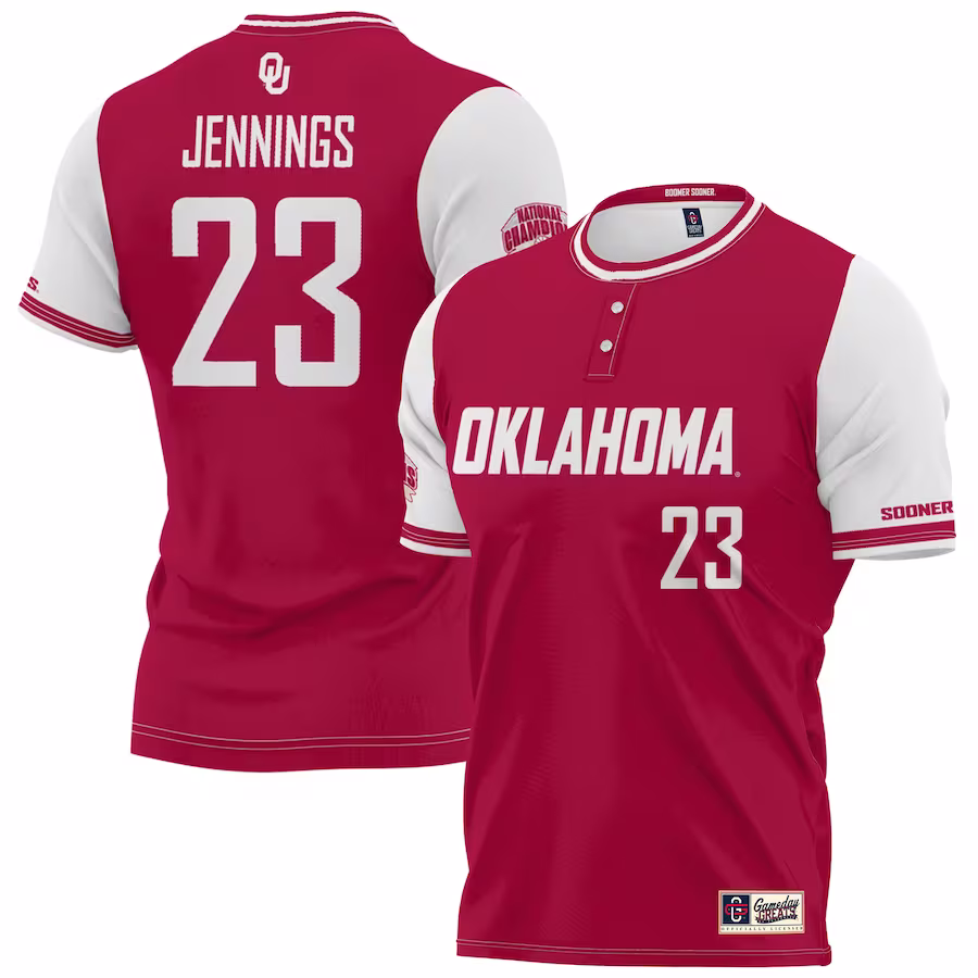 Tiare Jennings Oklahoma Sooners GameDay Greats Unisex 2023 NCAA Softball Women's College World Series Champions NIL Lightweight Replica Player Jersey - Crimson