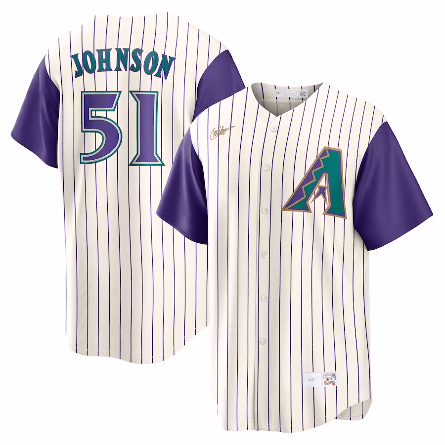 Men's Arizona Diamondbacks Randy Johnson Nike Cream/Purple Alternate Cooperstown Collection Player Jersey