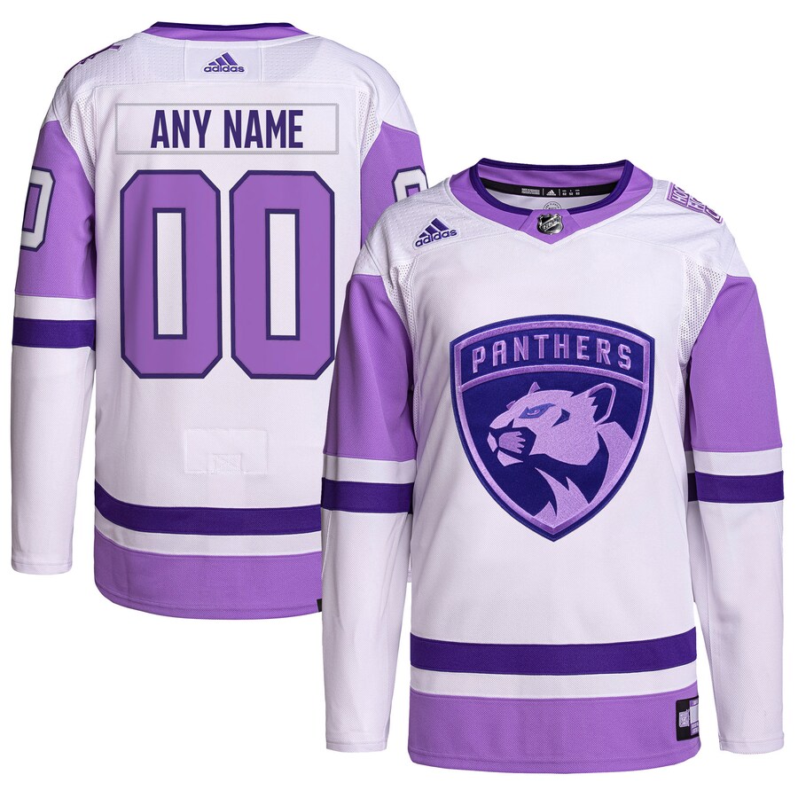 Men's Florida Panthers adidas White/Purple Hockey Fights Cancer Primegreen Authentic Custom Jersey