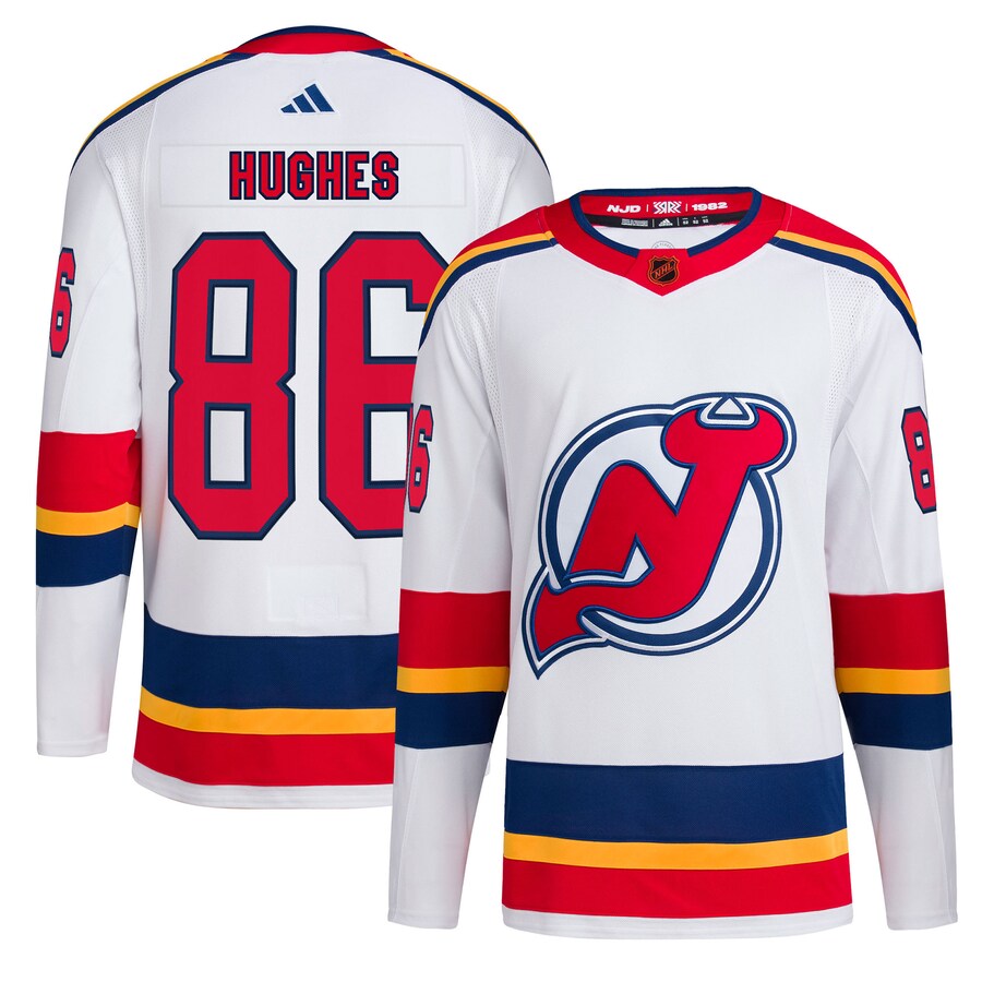 Men's New Jersey Devils Jack Hughes adidas White Reverse Retro 2.0 Authentic Player Jersey