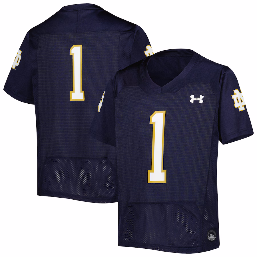 #1 Notre Dame Fighting Irish Under Armour Youth Replica Football Jersey - Navy