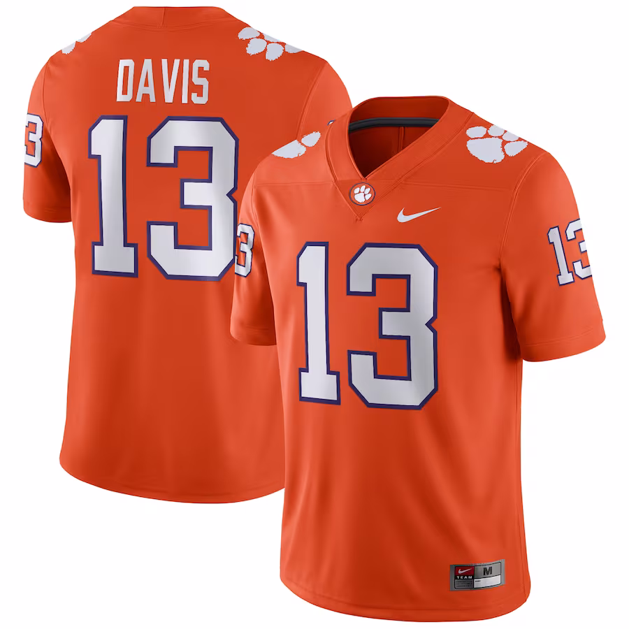 Tyler Davis Clemson Tigers Nike NIL Football Game Jersey - Orange