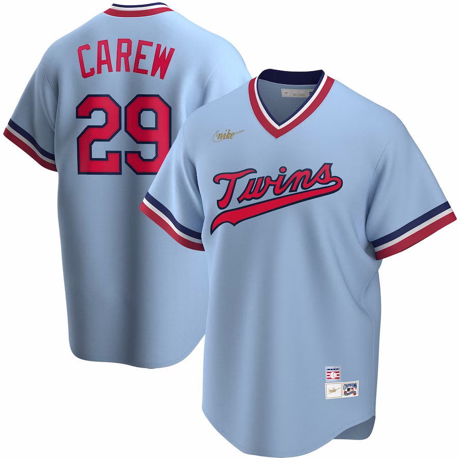 Men's Minnesota Twins Rod Carew Nike Light Blue Road Cooperstown Collection Player Jersey