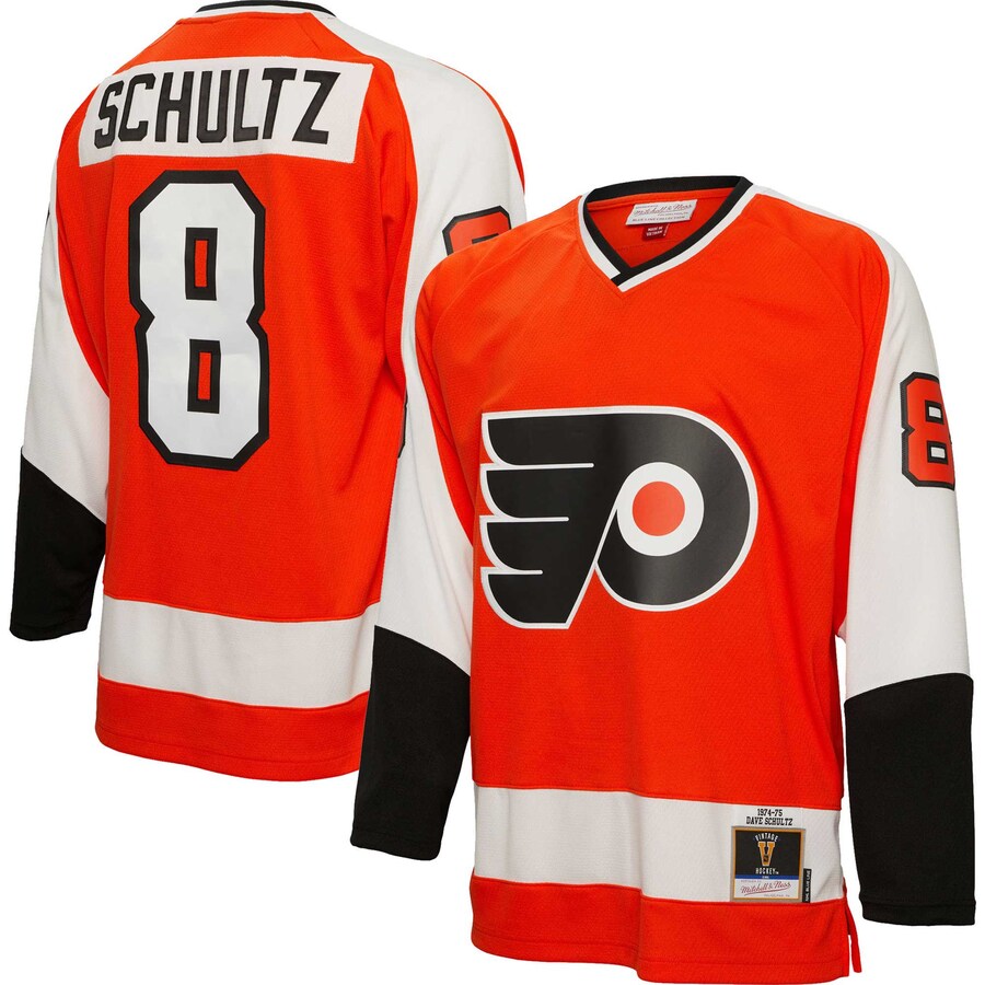 Men's Philadelphia Flyers Dave Schultz Mitchell & Ness Orange 1974/75  Blue Line Player Jersey