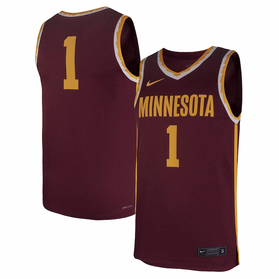 #1 Minnesota Golden Gophers Nike Team Replica Basketball Jersey - Maroon