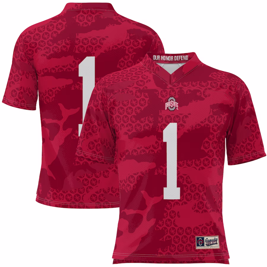 #1 Ohio State Buckeyes GameDay Greats Youth Camo Football Jersey - Scarlet