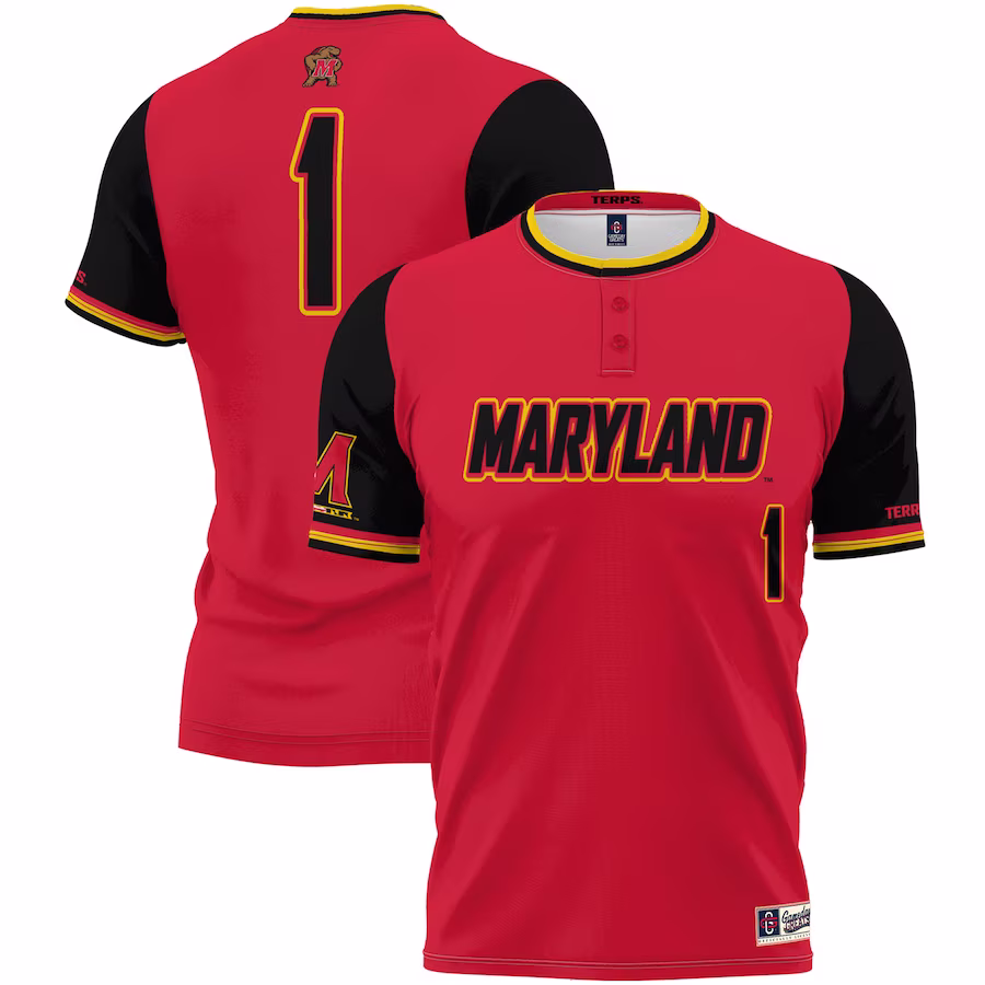 #1 Maryland Terrapins GameDay Greats Unisex Lightweight Softball Jersey – Red