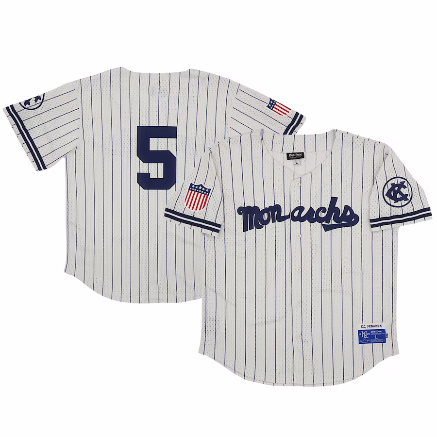 Men's Kansas City Monarchs #5 Rings & Crwns Cream Mesh Button-Down Replica Jersey