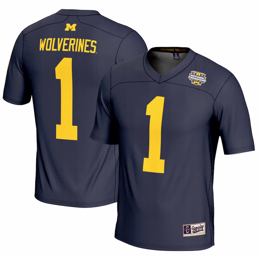 #1 Michigan Wolverines GameDay Greats Youth College Football Playoff 2023 National Champions Lightweight Fashion Jersey - Navy