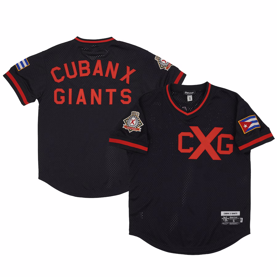 Men's Cuban Giants Rings & Crwns Black Mesh Replica V-Neck Jersey