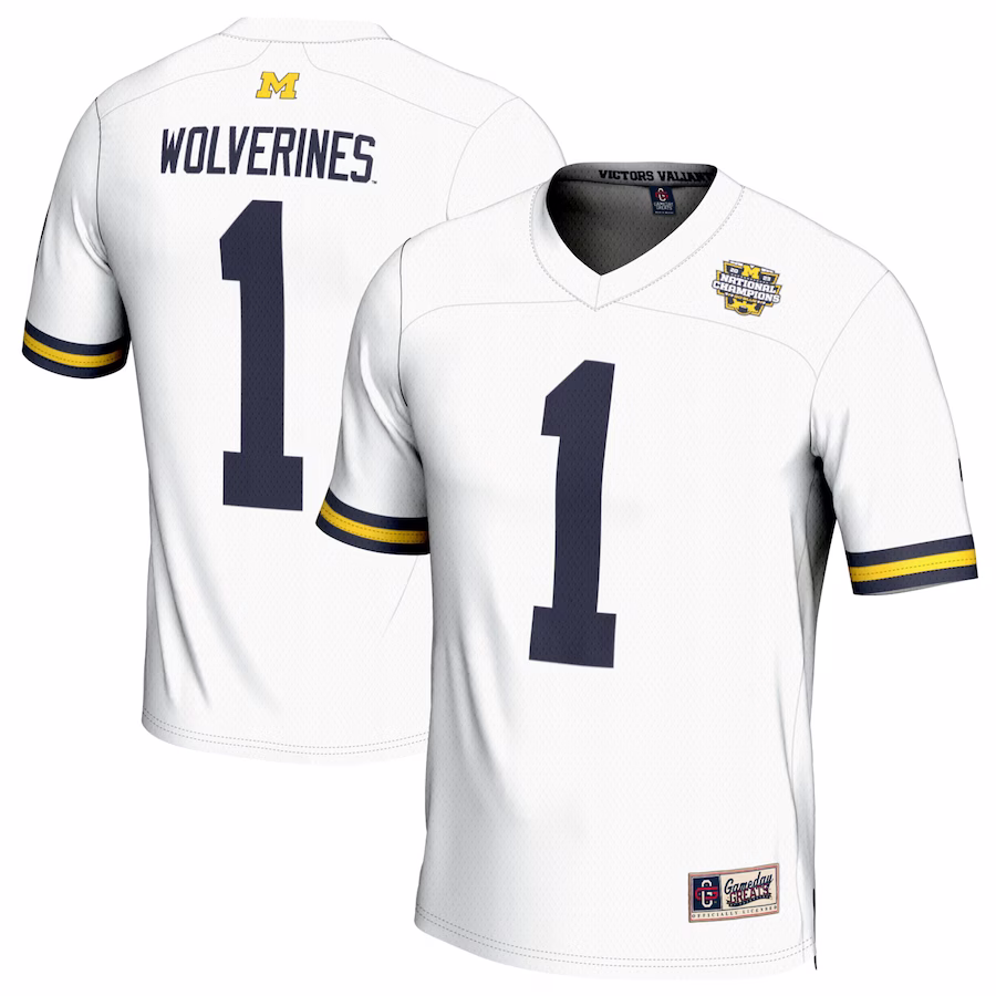 #1 Michigan Wolverines GameDay Greats Youth College Football Playoff 2023 National Champions Lightweight Fashion Jersey - White