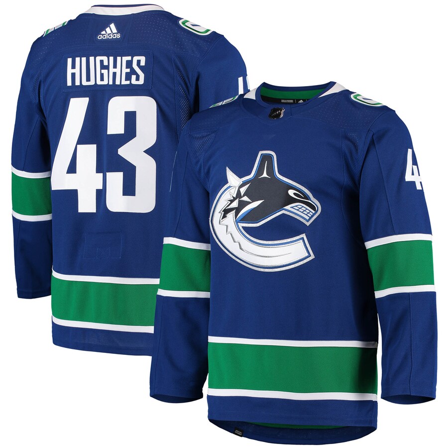 Men's Vancouver Canucks Quinn Hughes adidas Blue Home Primegreen Authentic Pro Player Jersey