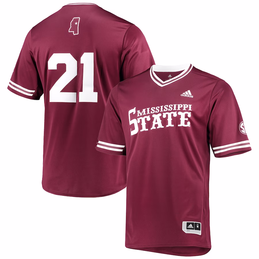 Mississippi State Bulldogs adidas Replica V-Neck Baseball Jersey - Maroon