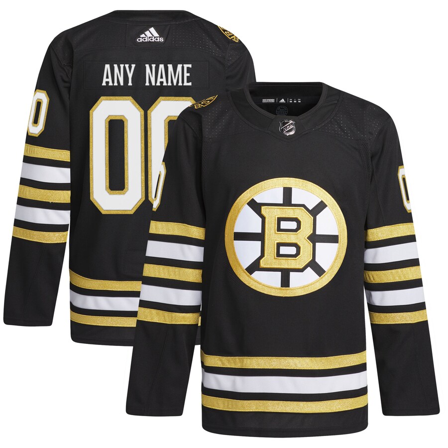 Men's Boston Bruins  adidas Black 100th Anniversary Primegreen Authentic Custom Jersey