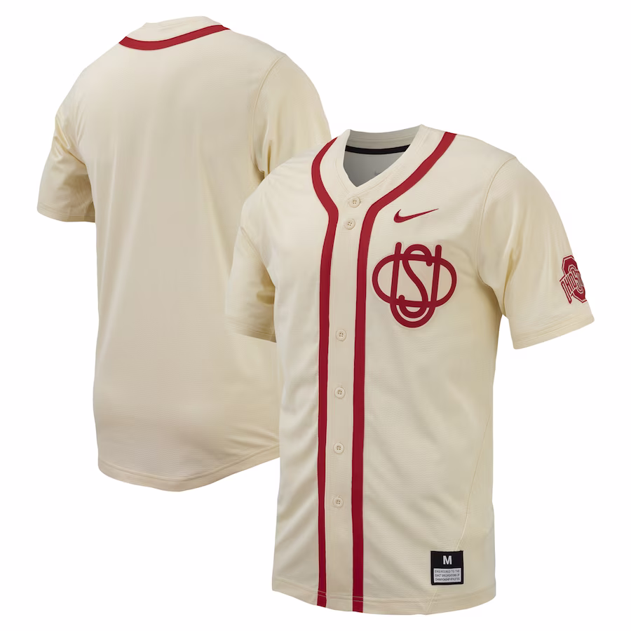 Ohio State Buckeyes Nike Replica Full-Button Baseball Jersey - Cream