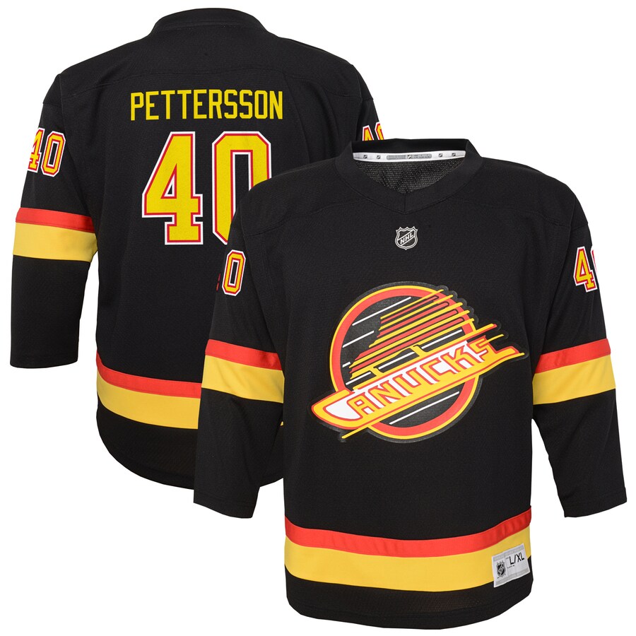 Youth Vancouver Canucks Elias Pettersson Black 2019/20 Flying Skate Replica Player Jersey