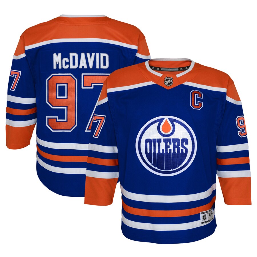 Youth Edmonton Oilers Connor McDavid Royal Home Premier Player Jersey