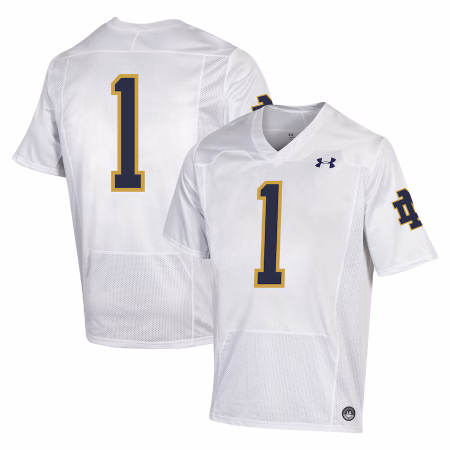 #1 Notre Dame Fighting Irish Under Armour Premiere Football Jersey - White