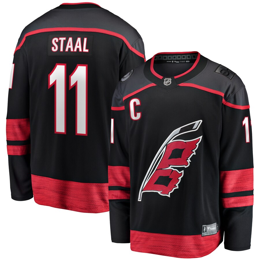 Men's Carolina Hurricanes Jordan Staal Fanatics Branded Black Home Captain Patch Breakaway Player Jersey