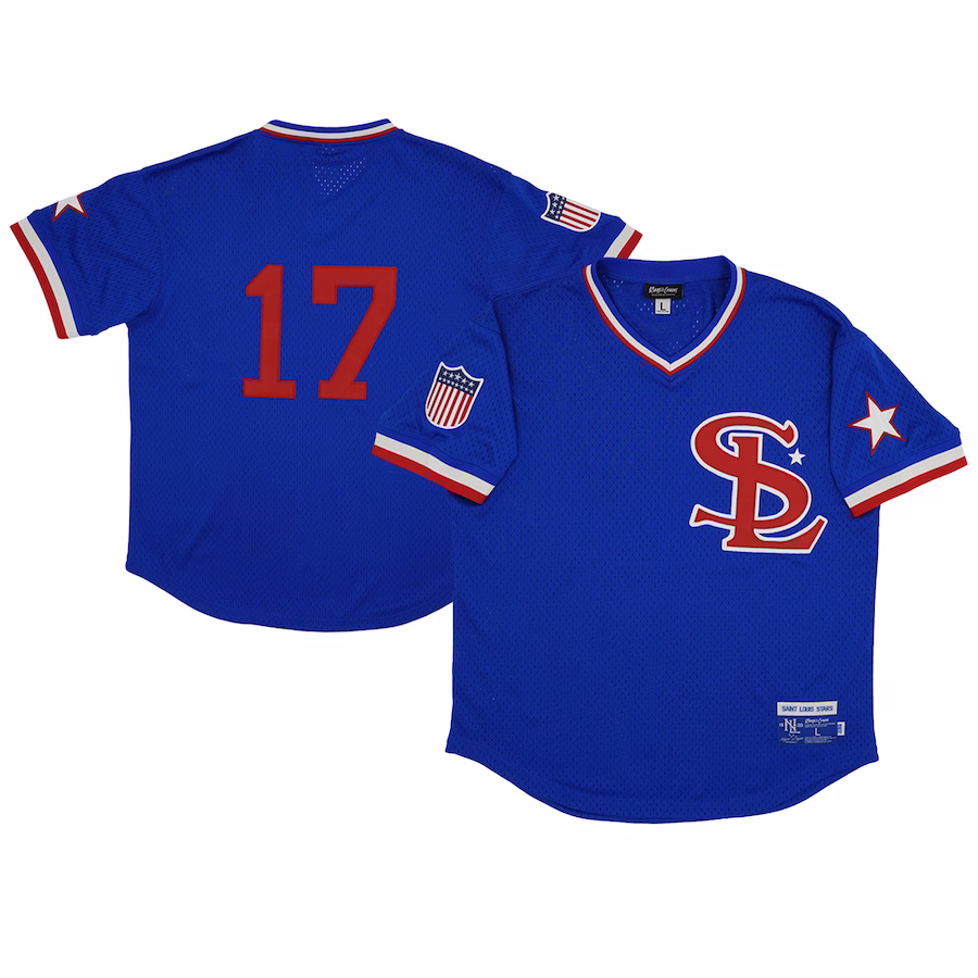Men's St. Louis Stars #17 Rings & Crwns Royal Mesh Replica V-Neck Jersey