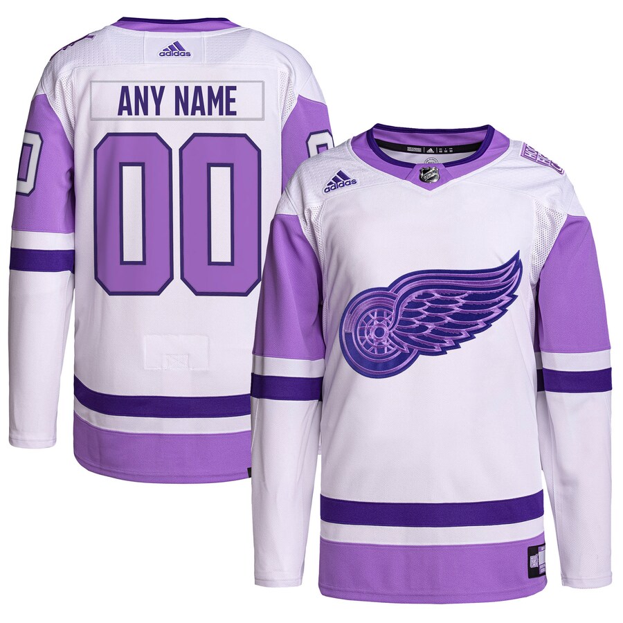 Men's Detroit Red Wings adidas White/Purple Hockey Fights Cancer Primegreen Authentic Custom Jersey