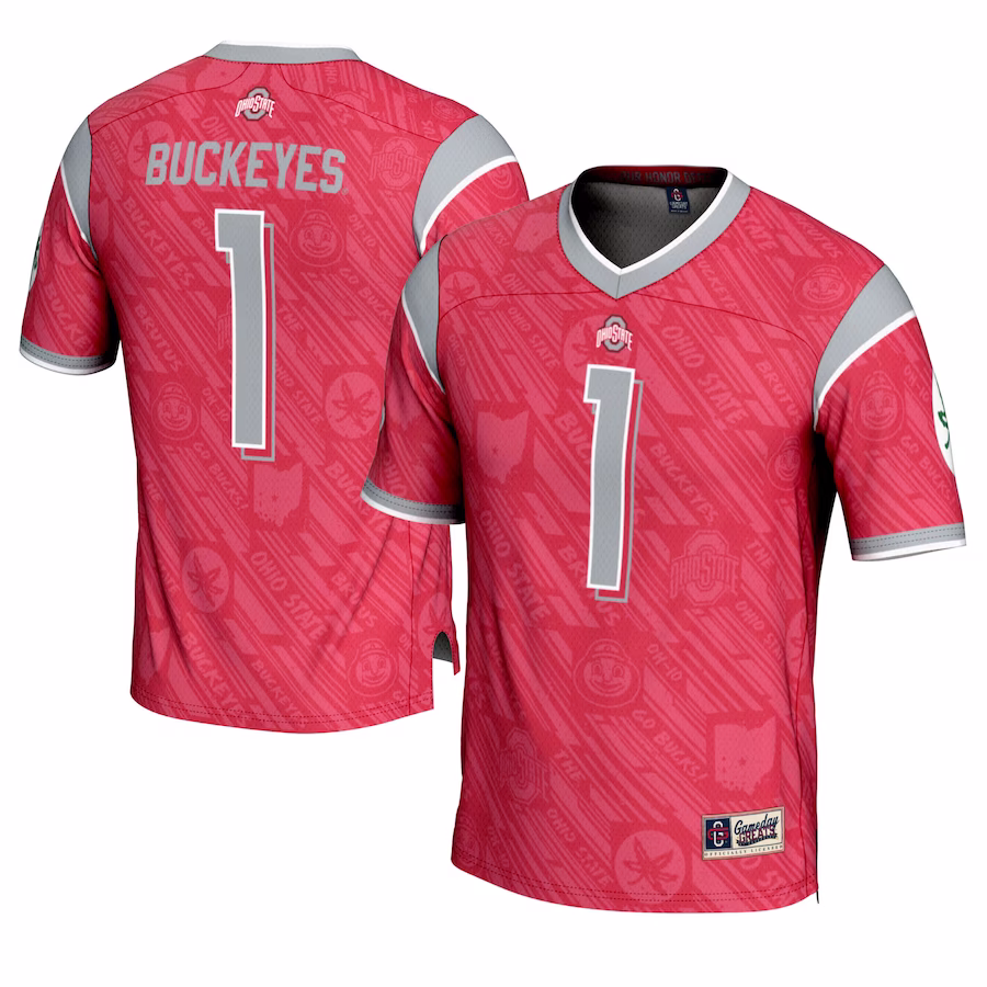 Ohio State Buckeyes #1 GameDay Greats Scarlet Highlight Print Football Fashion Jersey
