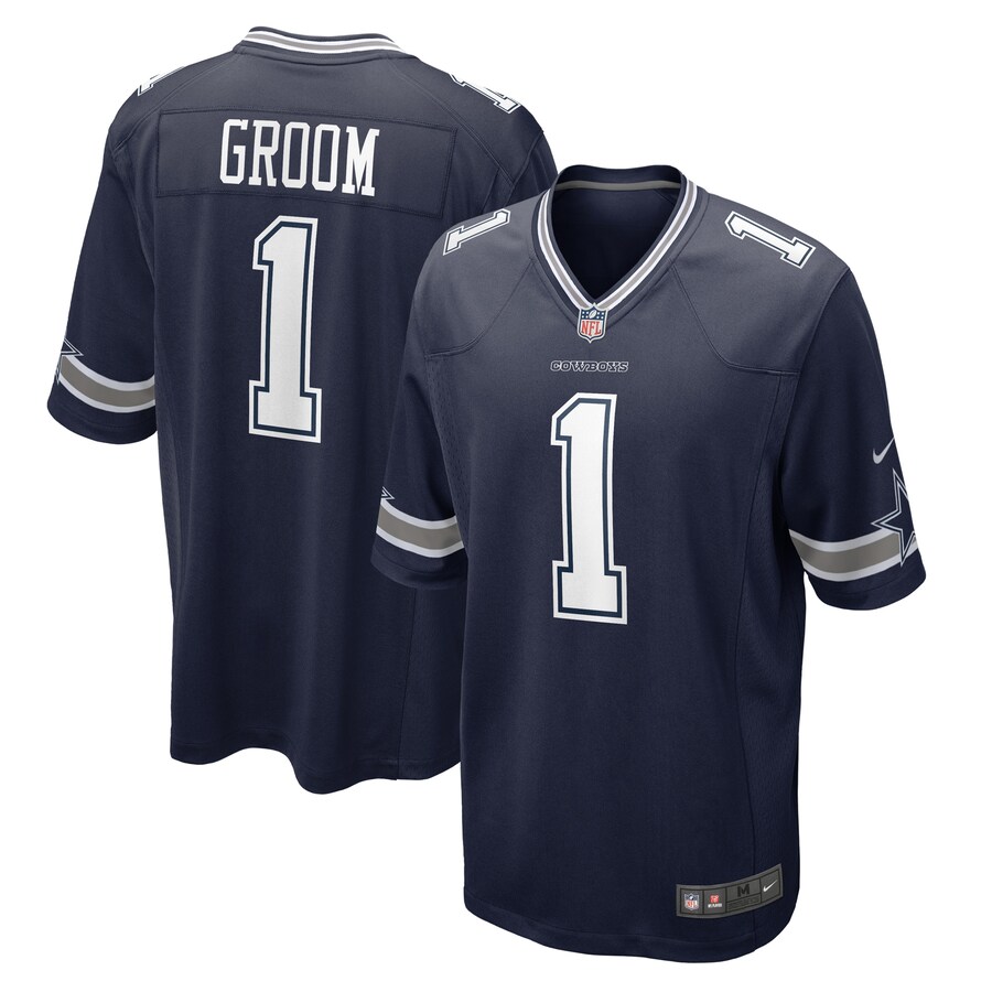 Men's Dallas Cowboys Number 1 Groom Nike Navy Game Jersey