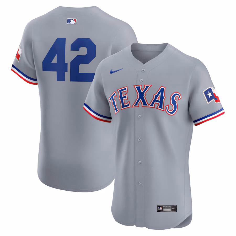 Men's Texas Rangers Nike Gray Road 2024 Jackie Robinson Day Elite Jersey