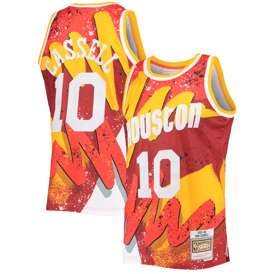 Men's Houston Rockets Sam Cassell Mitchell & Ness Red Hardwood Classics 1993/94 Hyper Hoops Swingman Jersey