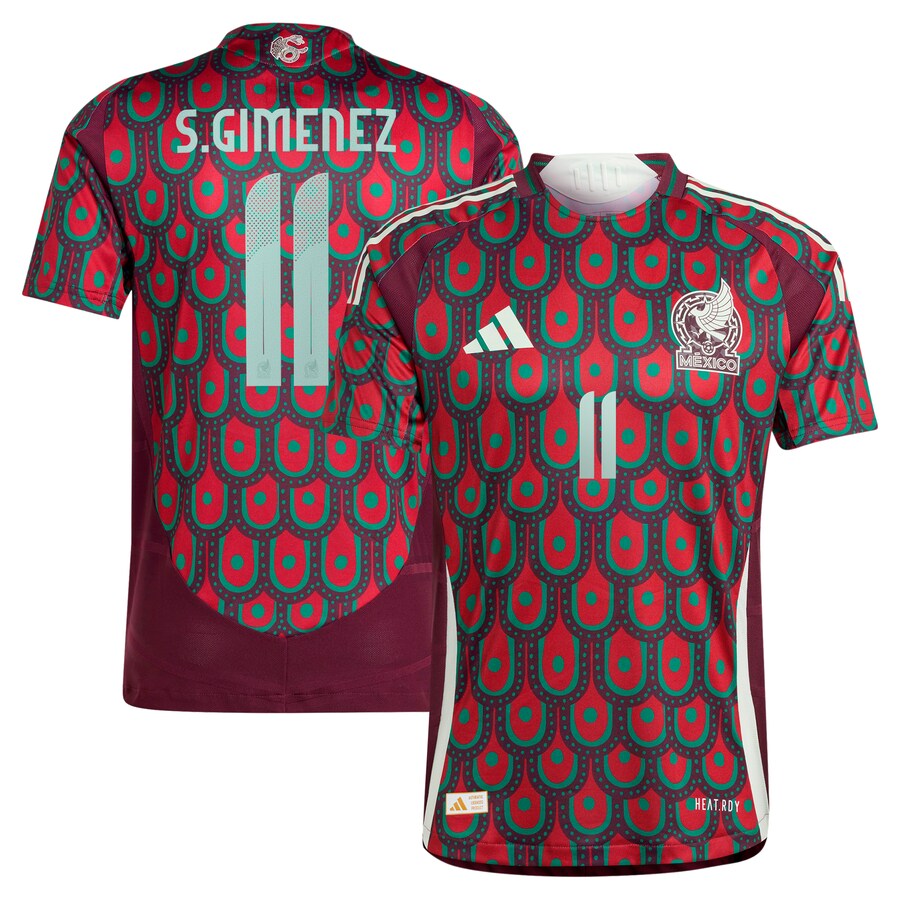 Men's Mexico National Team Santiago Giménez adidas Burgundy 2024 Home Authentic Player Jersey
