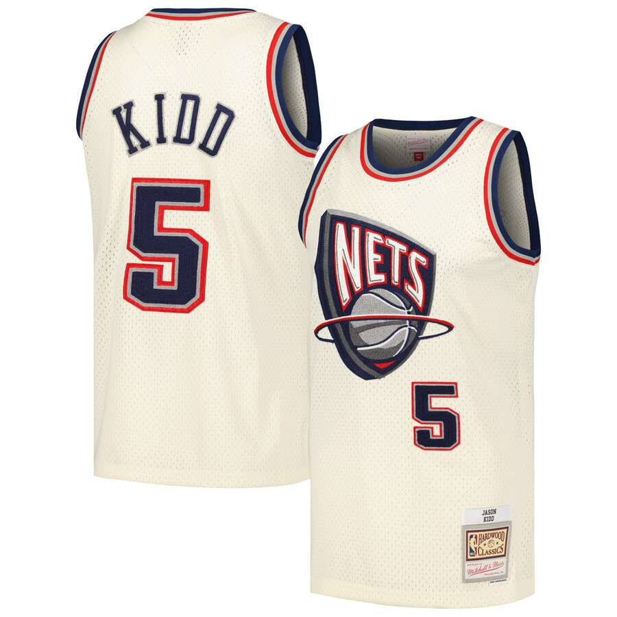 Men's New Jersey Nets Jason Kidd Mitchell & Ness Cream Chainstitch Swingman Jersey