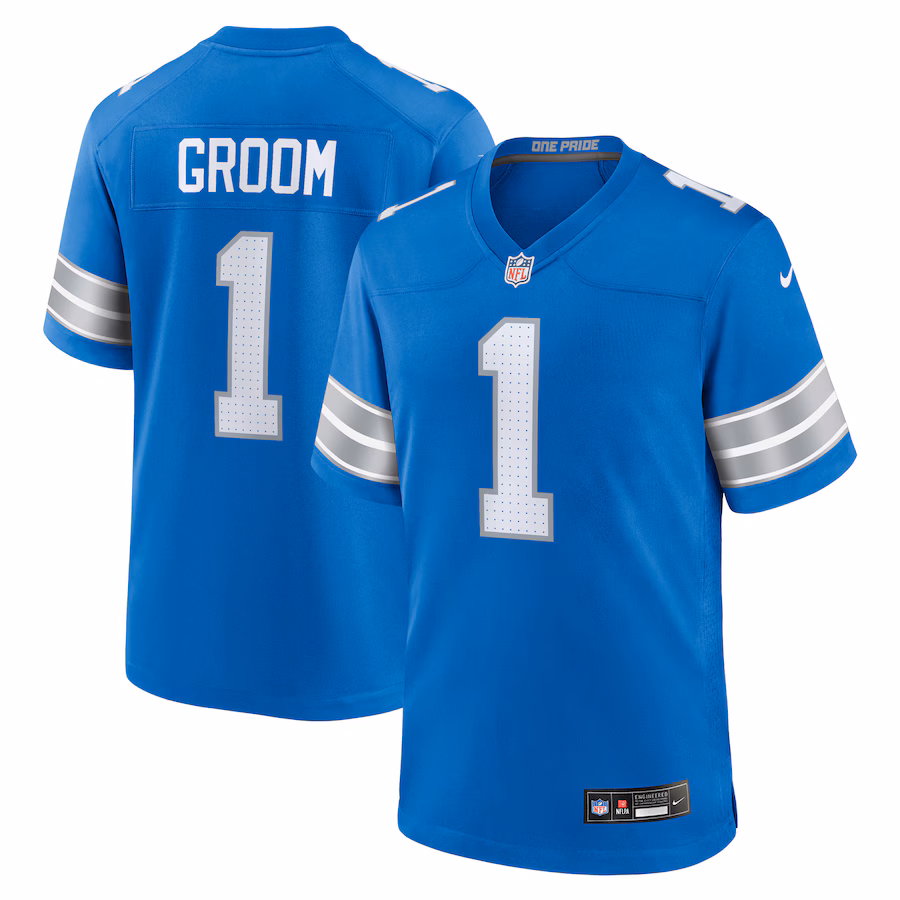 Men's Detroit Lions Number 1 Groom Nike Blue Game Jersey